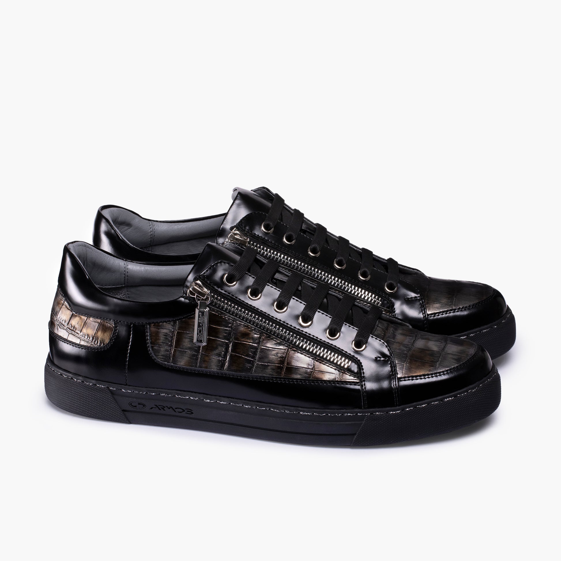 Черные кожаные кеды на шнуровке