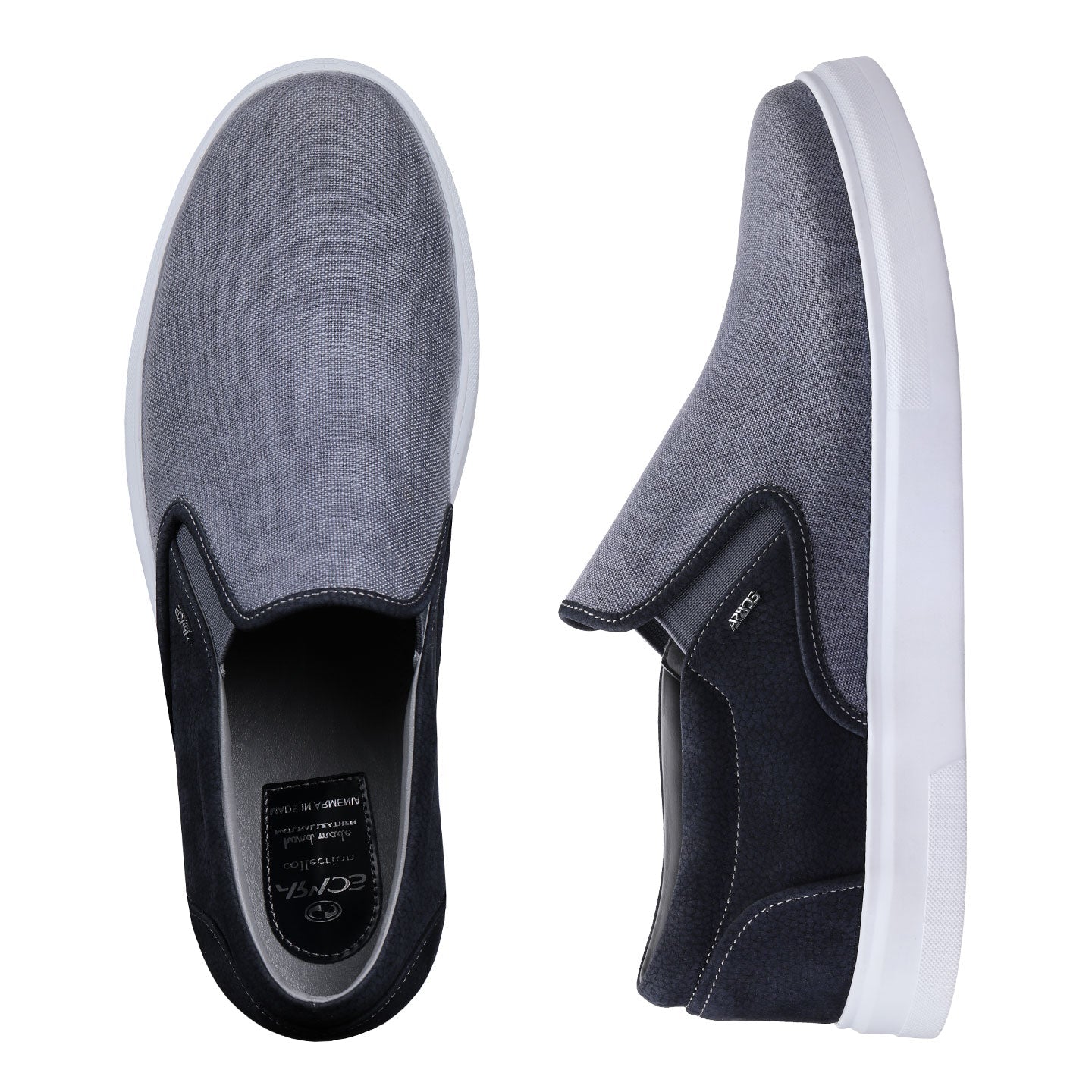 Серые слипоны из нубука и текстиля