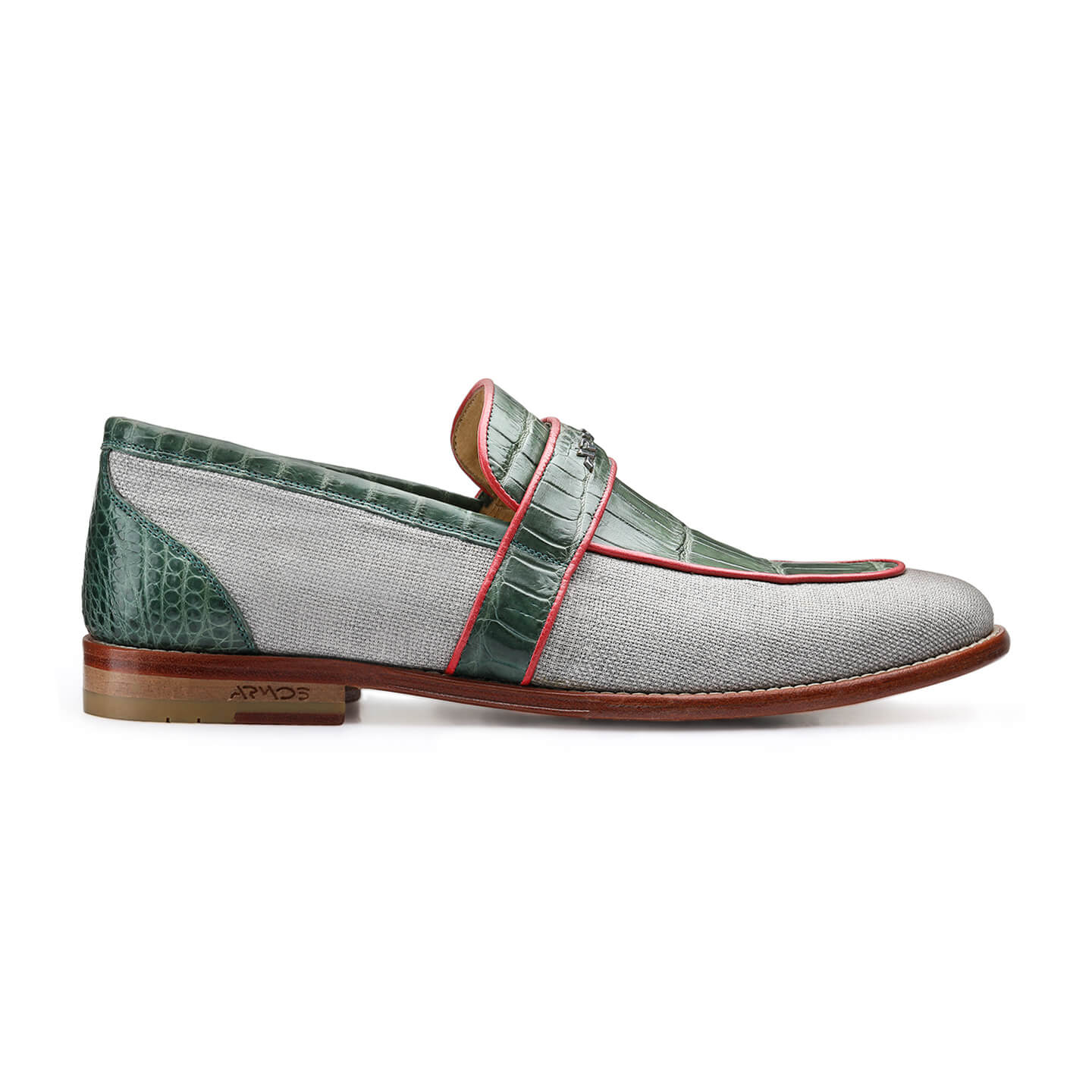 Лоферы из кожи крокодила и мешковины