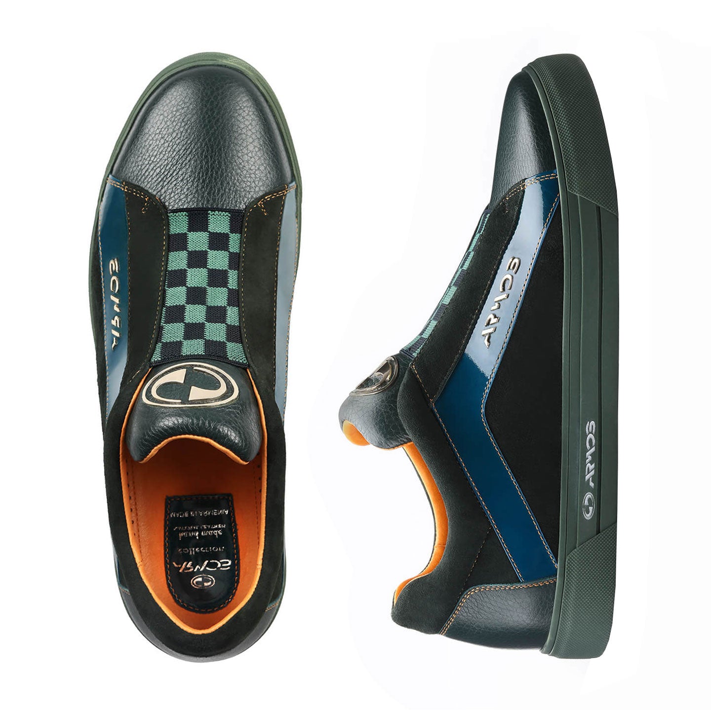 Кожаные сникеры с шахматным орнаментом