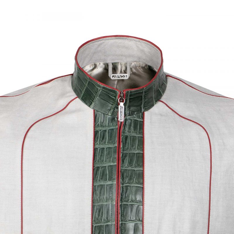 Куртка из кожи крокодила и мешковины