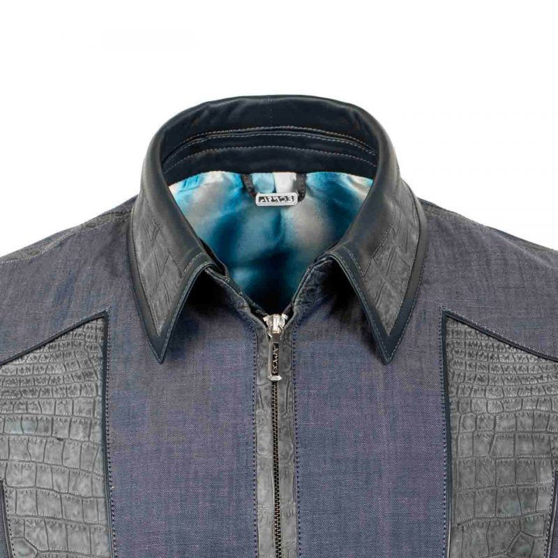 Пиджак из кожи крокодила и льняной ткани