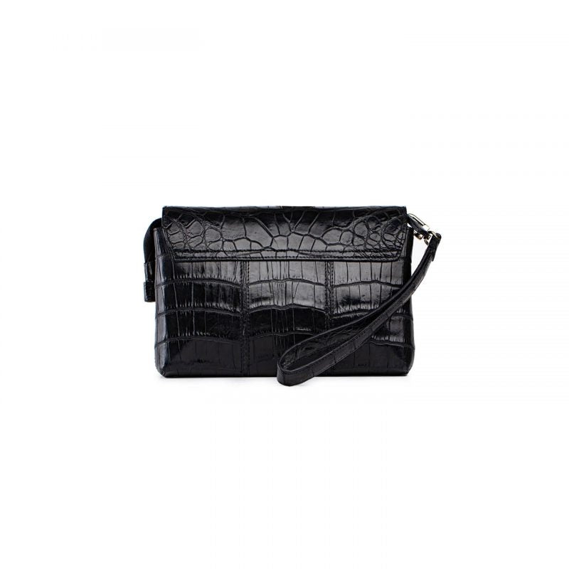 Черная барсетка из кожи крокодила