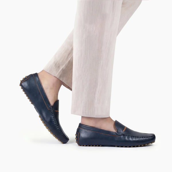 Синие эластичные мокасины