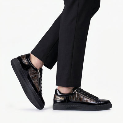 Черные кожаные кеды на шнуровке