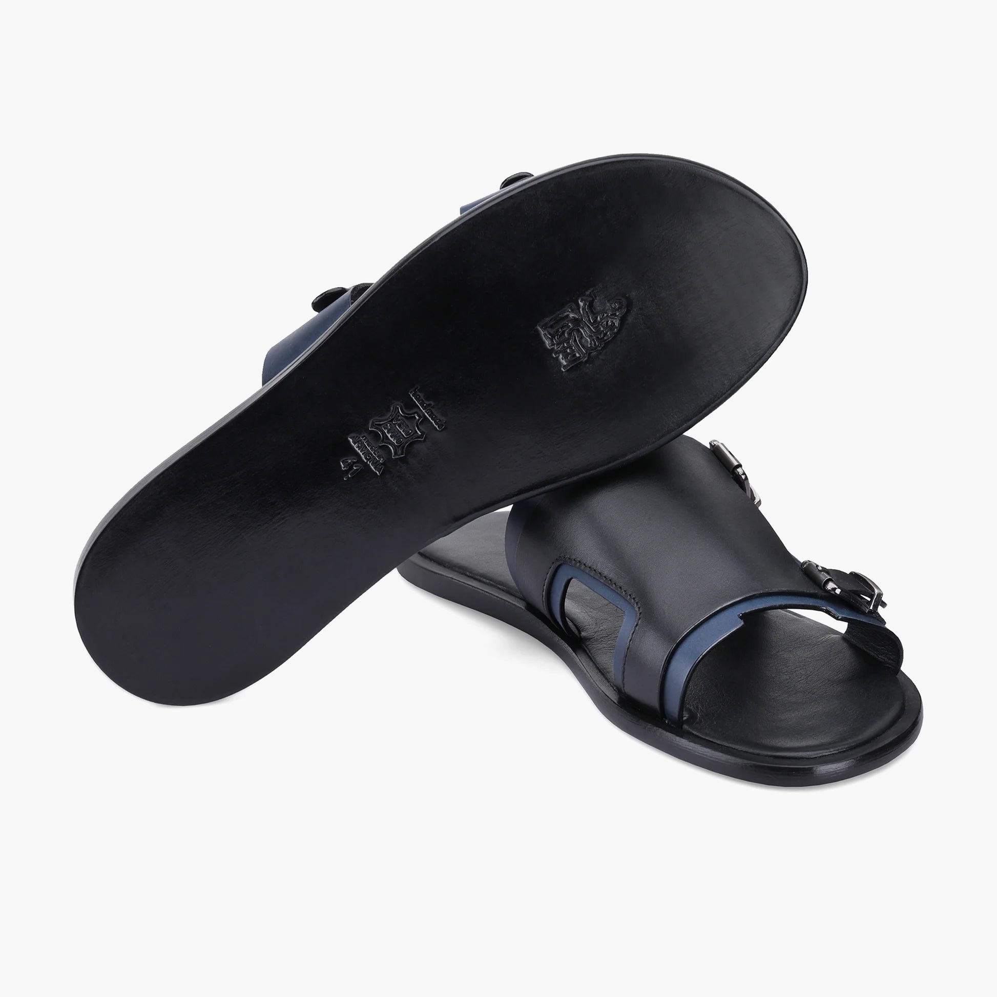 Мужские кожаные сандалии чёрно-синего цвета