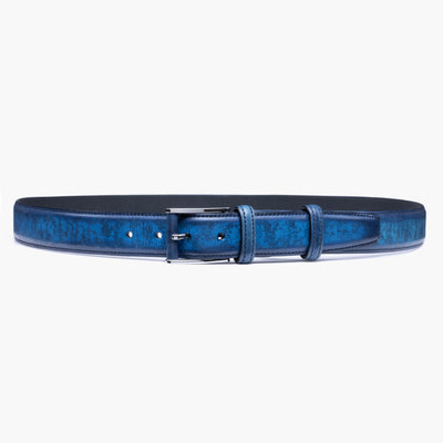 Синий кожаный ремень с патинажем