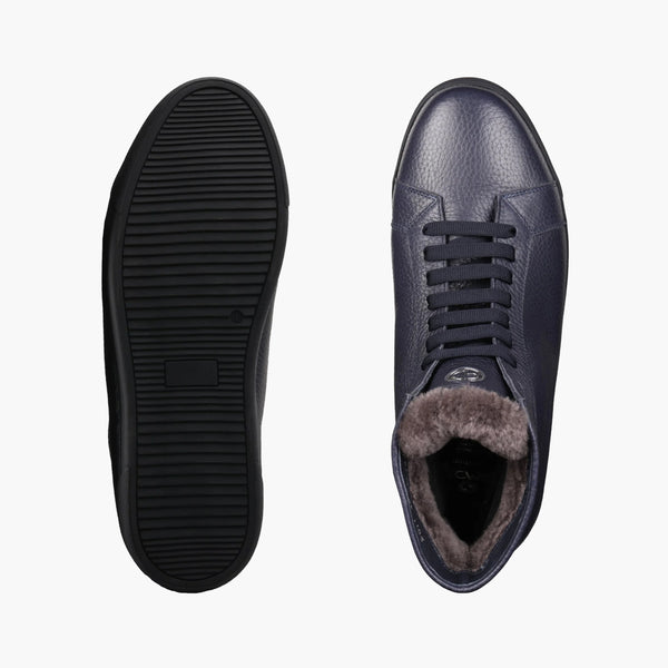 Утепленные высокие синие кеды