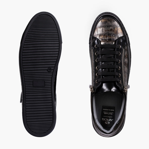 Черные кожаные кеды на шнуровке