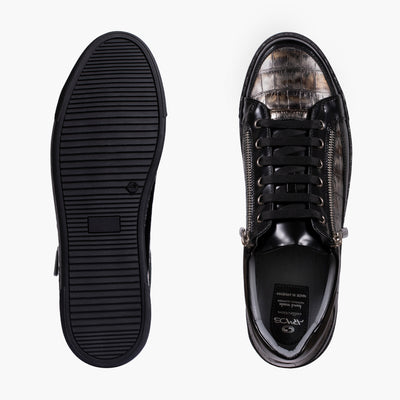Черные кожаные кеды на шнуровке