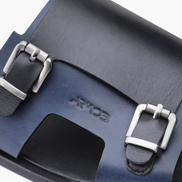 Мужские кожаные сандалии чёрно-синего цвета