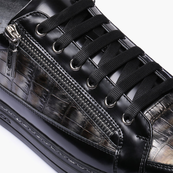 Черные кожаные кеды на шнуровке