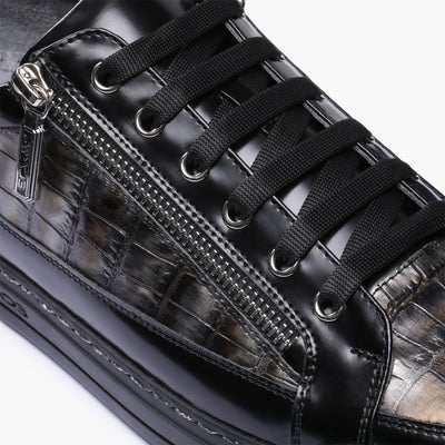 Черные кожаные кеды на шнуровке