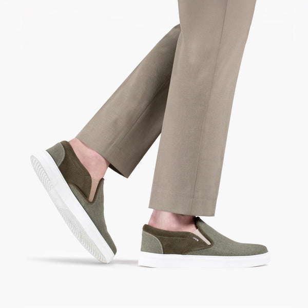 Слипоны цвета хаки из зами и текстиля